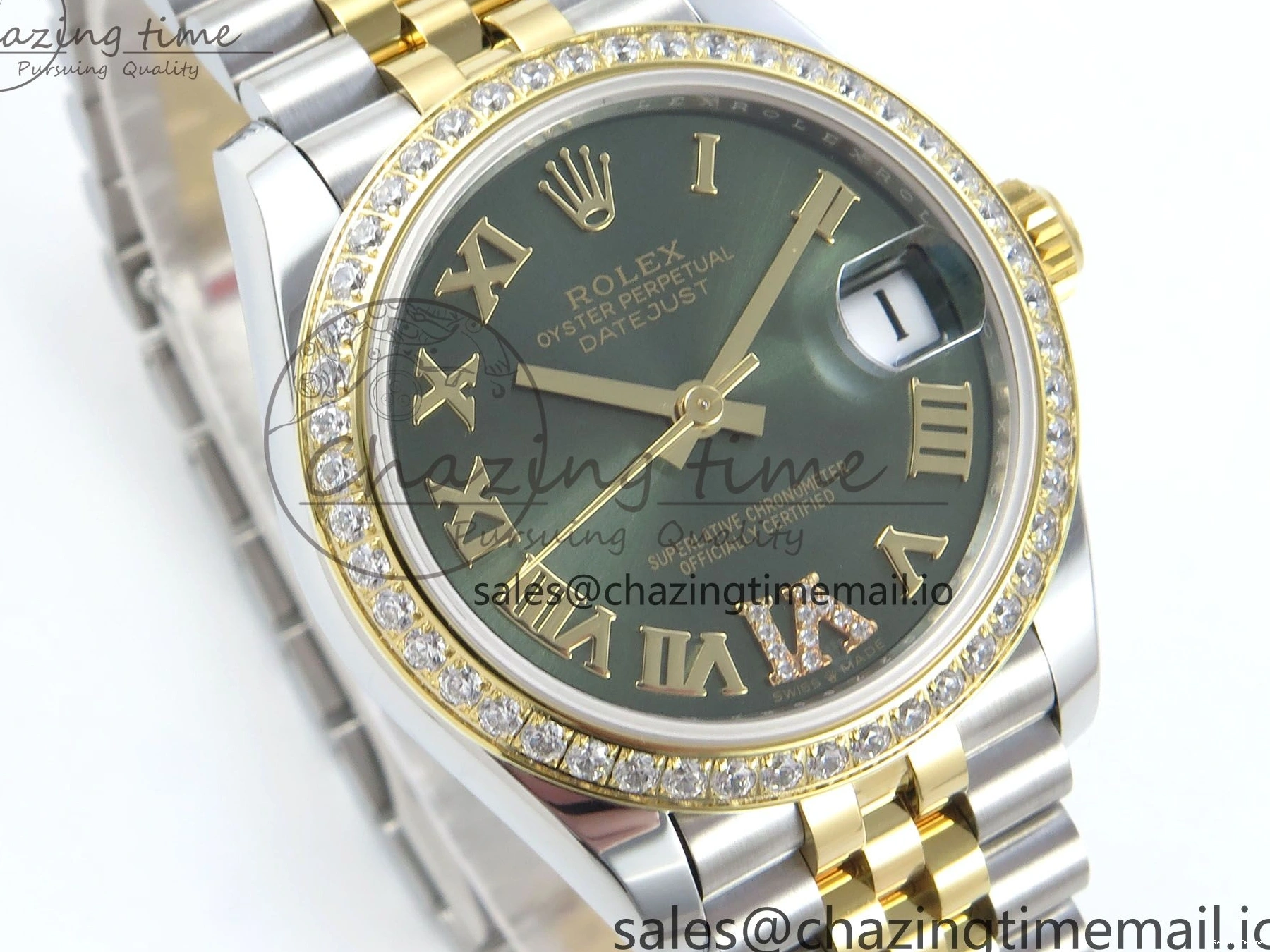 0403 StreetReady DateJust 31 278383RBR ARF 1:1 Best Edition 904L Steel Green Roman Diamonds Dial Diamonds Bezel on SS YG Jubilee Bracelet ETA 418